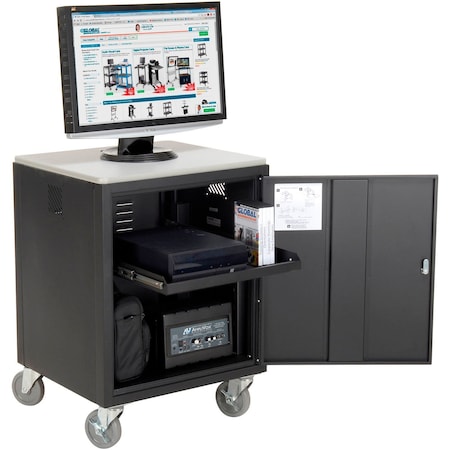 Audio Visual Cart W/ Lockable Cabinet, 500 Lb. Capacity, Black